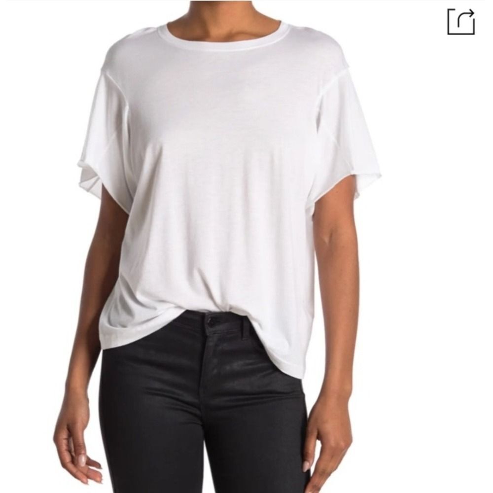 Helmut Lang XS White Crew Neck Tee Short Sleeve Boxy Drop Shoulder Top Womens